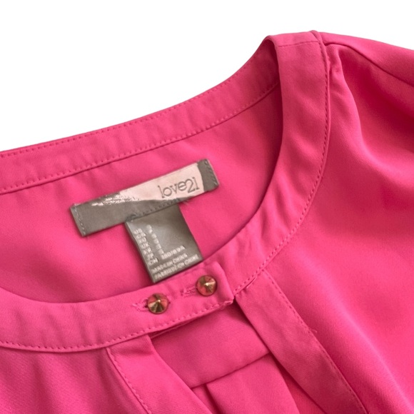 FOREVER 21 Love 21 Long Sleeve Blouse Pink Gold Punk Spikes Sz S - Picture 9 of 11